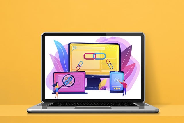 A laptop that shows an illustration of link building.