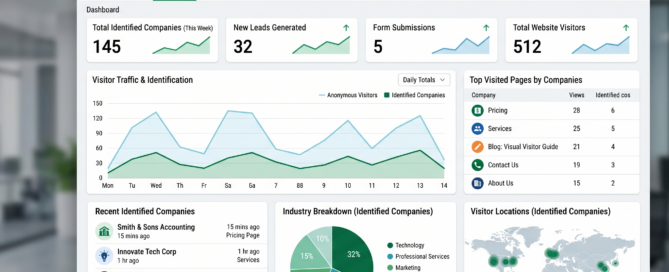 Dashboard showing Visual Visitor lead generation data and anonymous visitor tracking metrics.