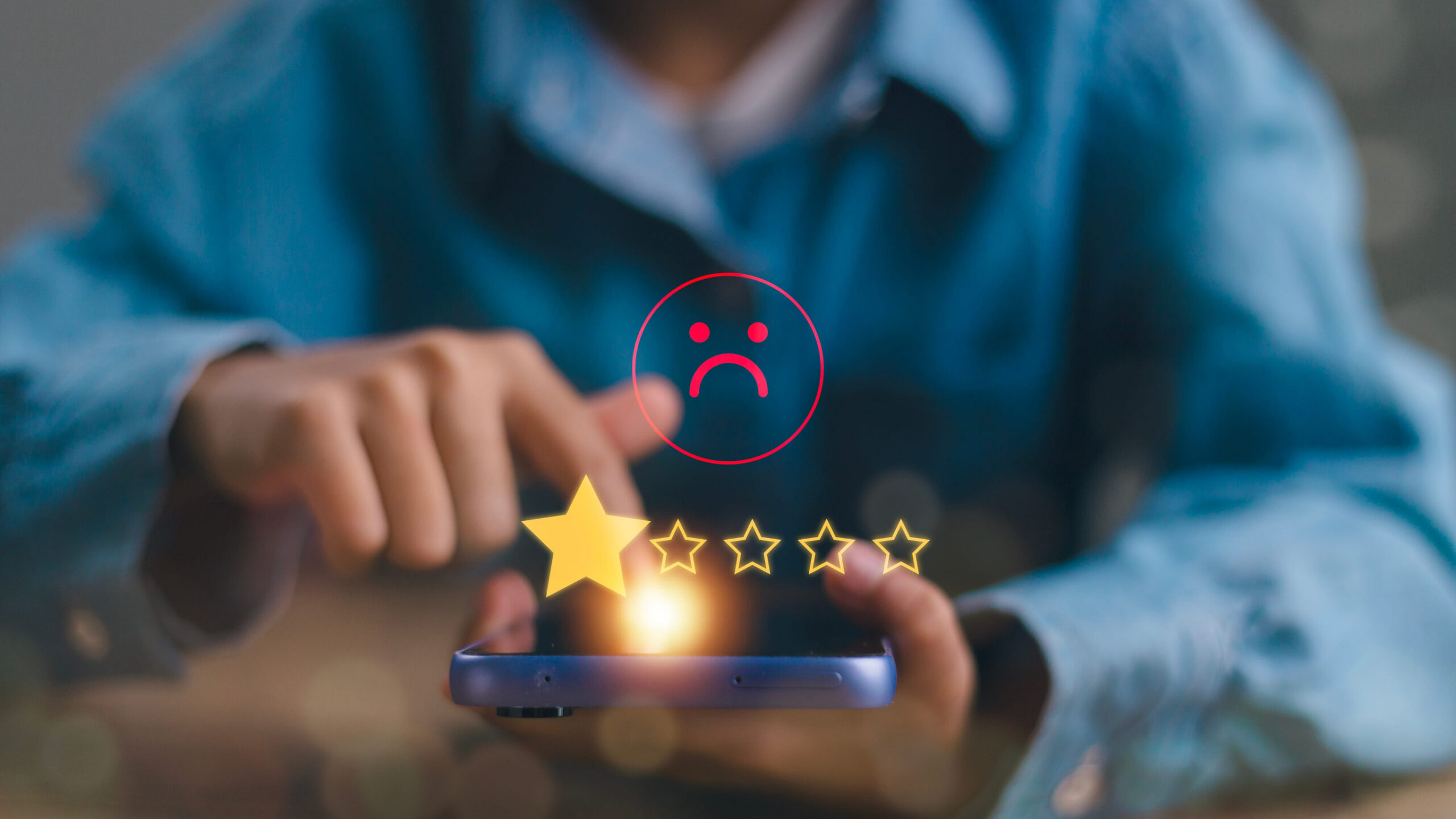 Person selecting a one star rating on a negative business review